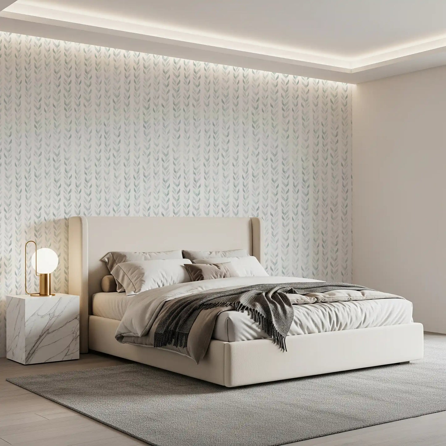 Soft Watercolor Vertical Leaf Vine Pattern Wallpaper⁠