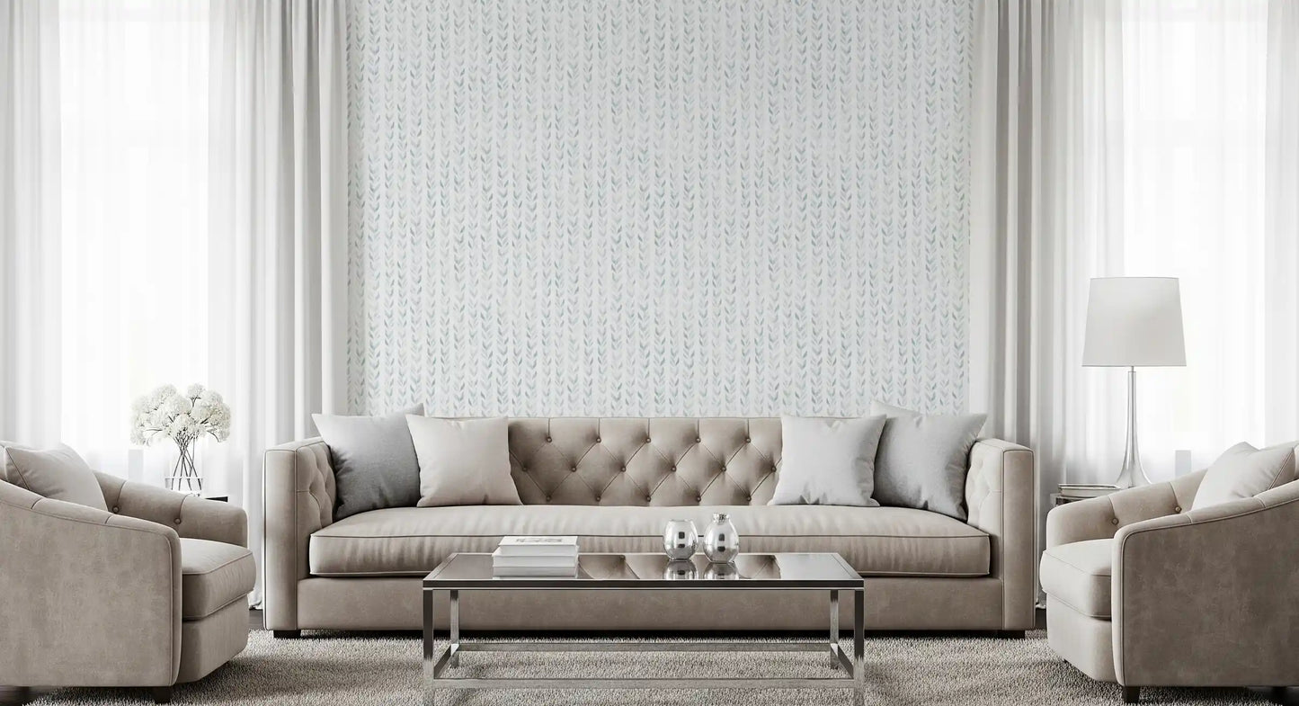 Soft Watercolor Vertical Leaf Vine Pattern Wallpaper⁠