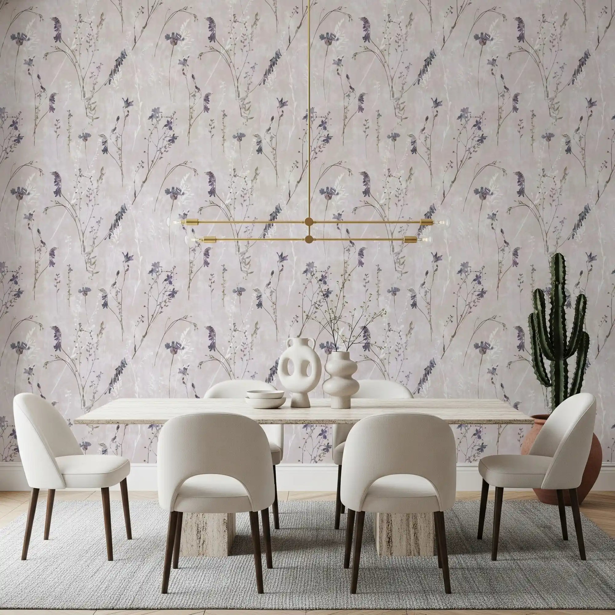 Lavender sprigs of the Wildflowers wallpaper calm a dining room GD12362