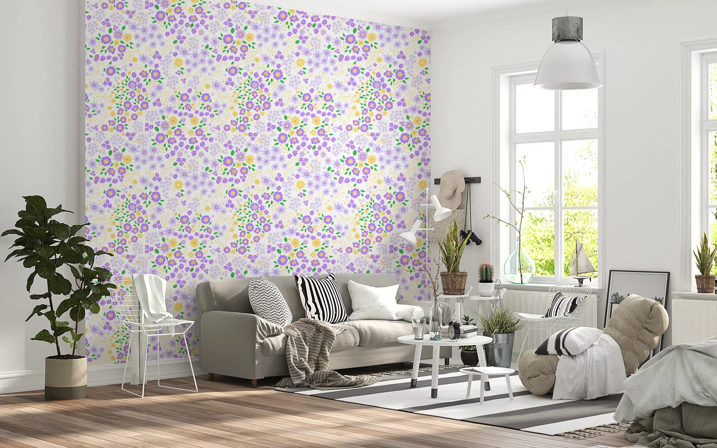 Carta da parati con motivo di giardino di fiori selvatici fiabesco
