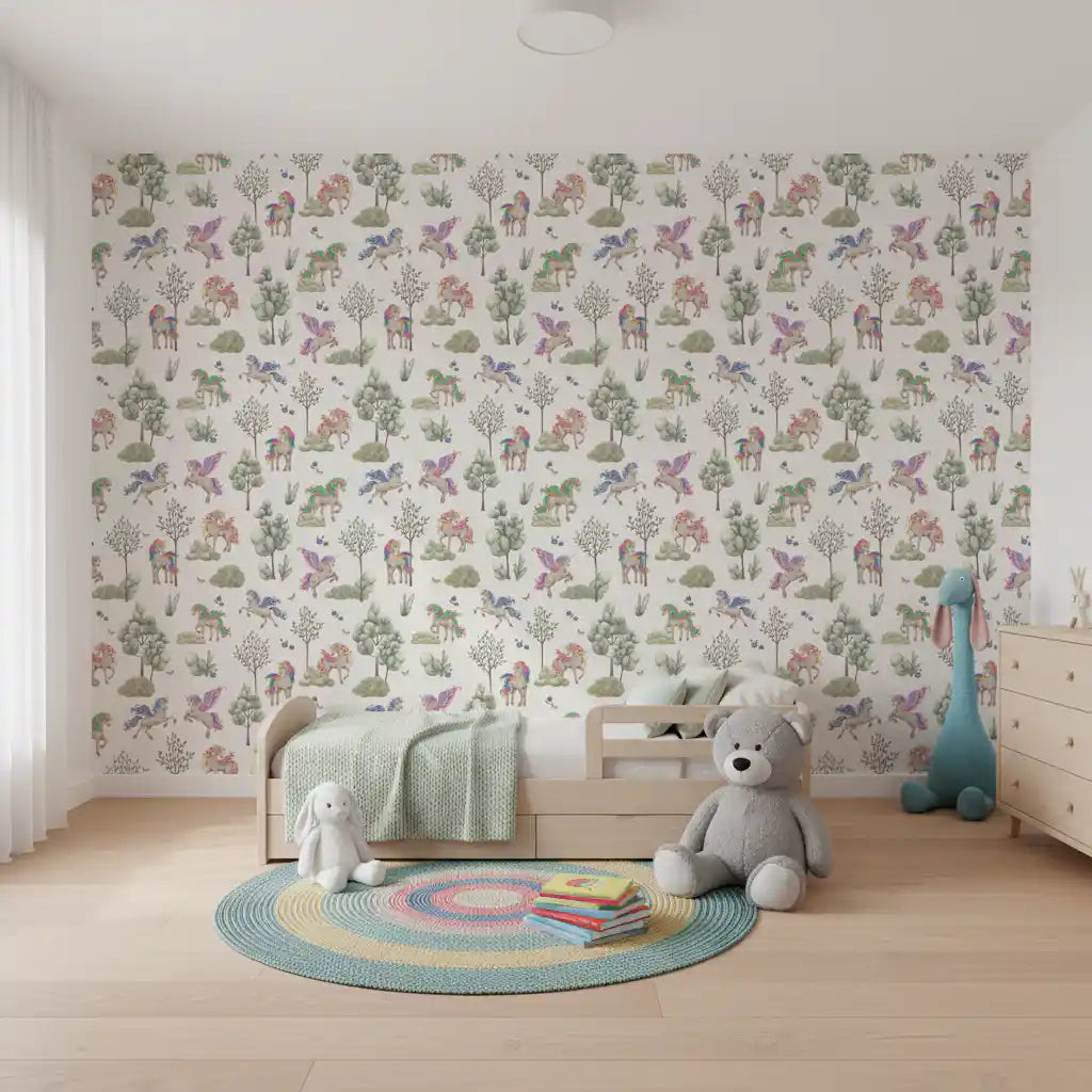 Magisch eenhoornbos-avontuurbehang