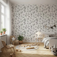 Monochrome behang met betoverende bosdieren