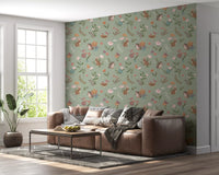 Behang met bosvriendjes en een bloemenweide