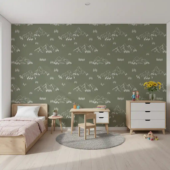 Minimalistisch behang met Alpenpieken