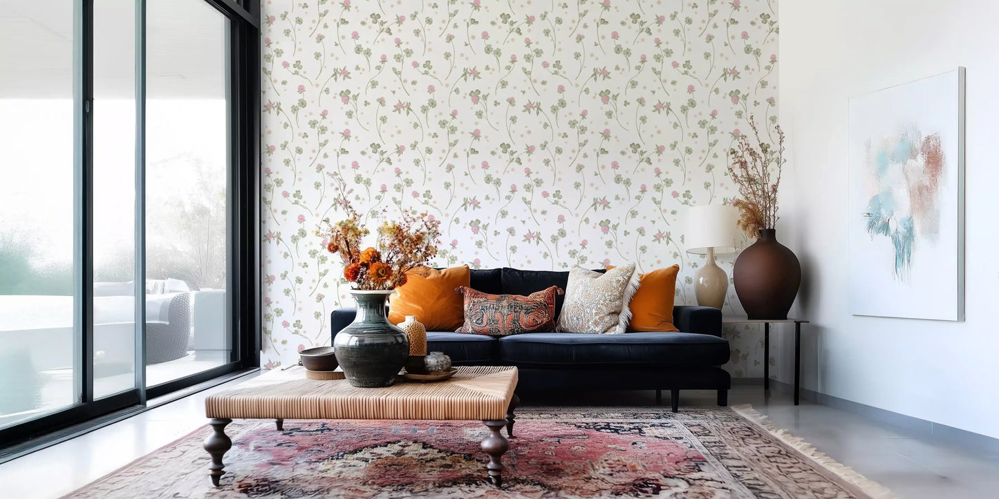 Botanische illustratiewandbekleding met weideklaver
