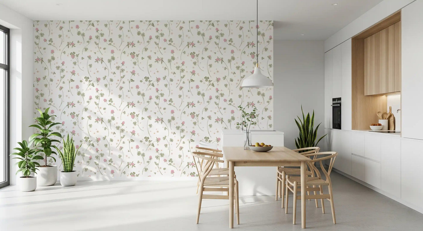 Botanische illustratiewandbekleding met weideklaver