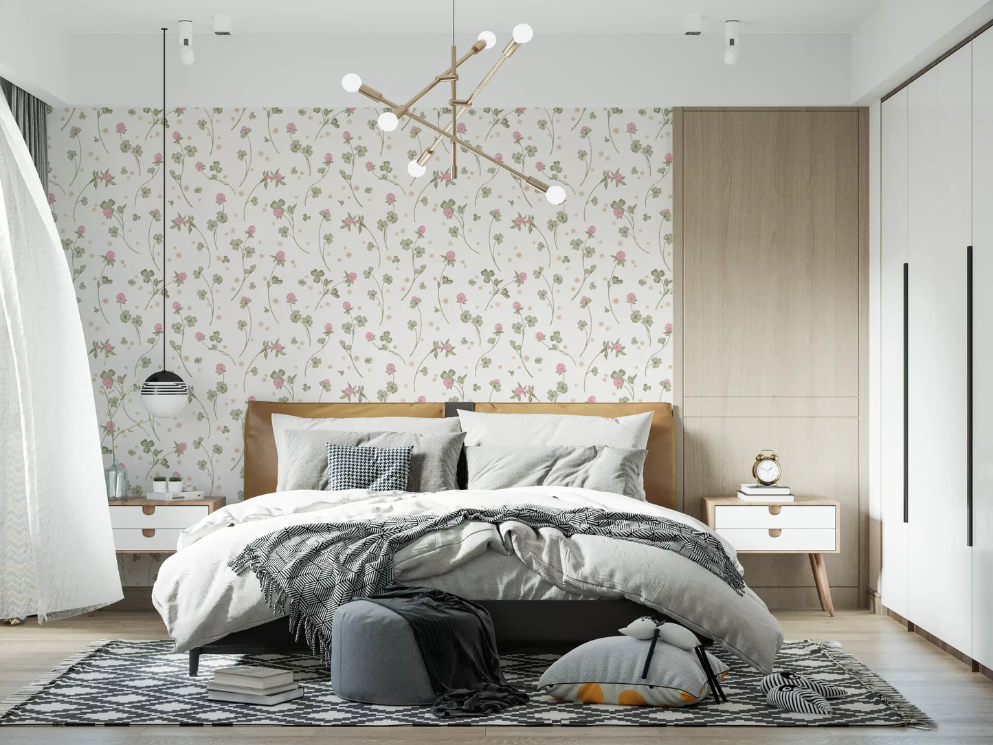 Botanische illustratiewandbekleding met weideklaver
