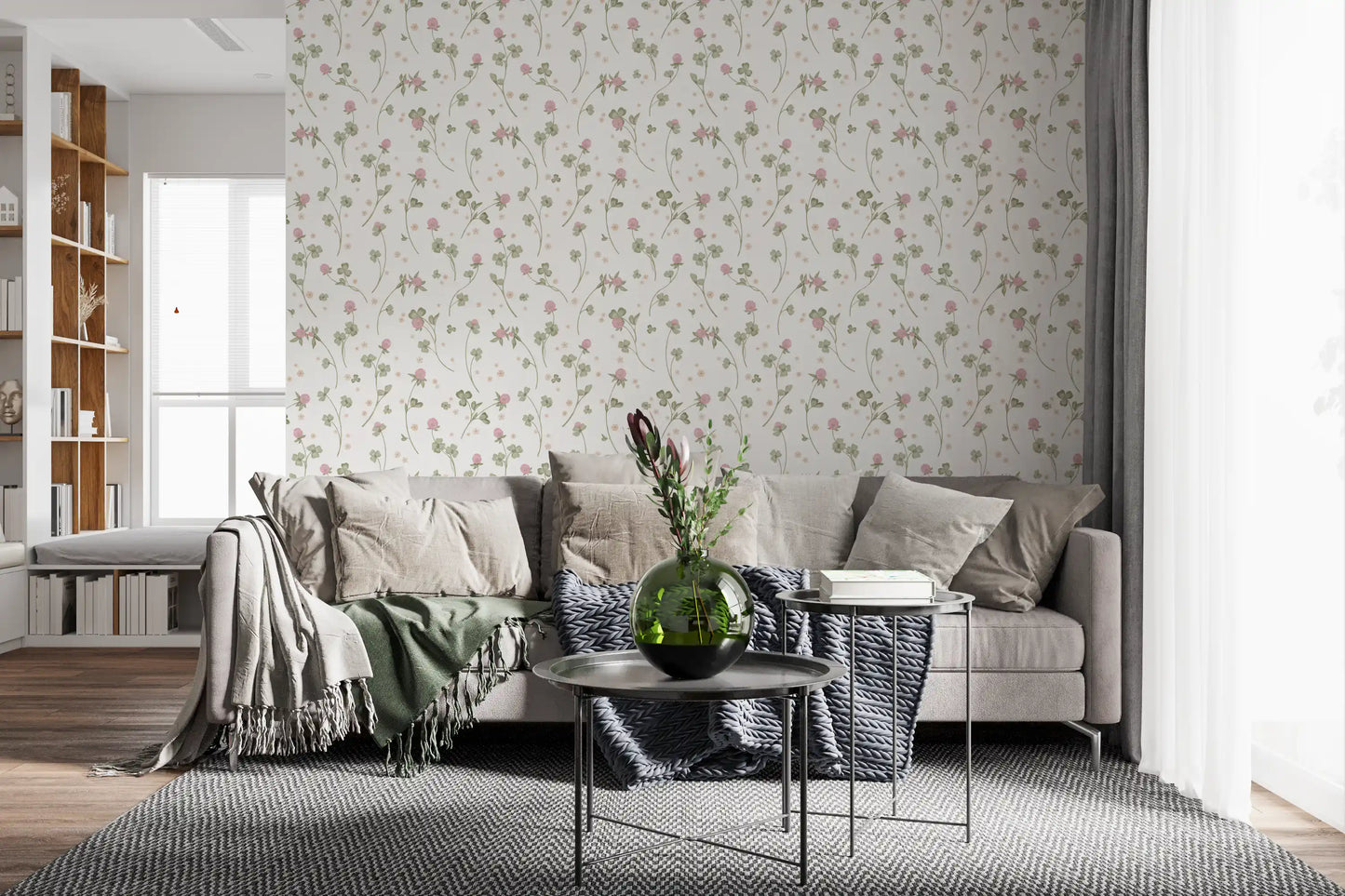 Botanische illustratiewandbekleding met weideklaver