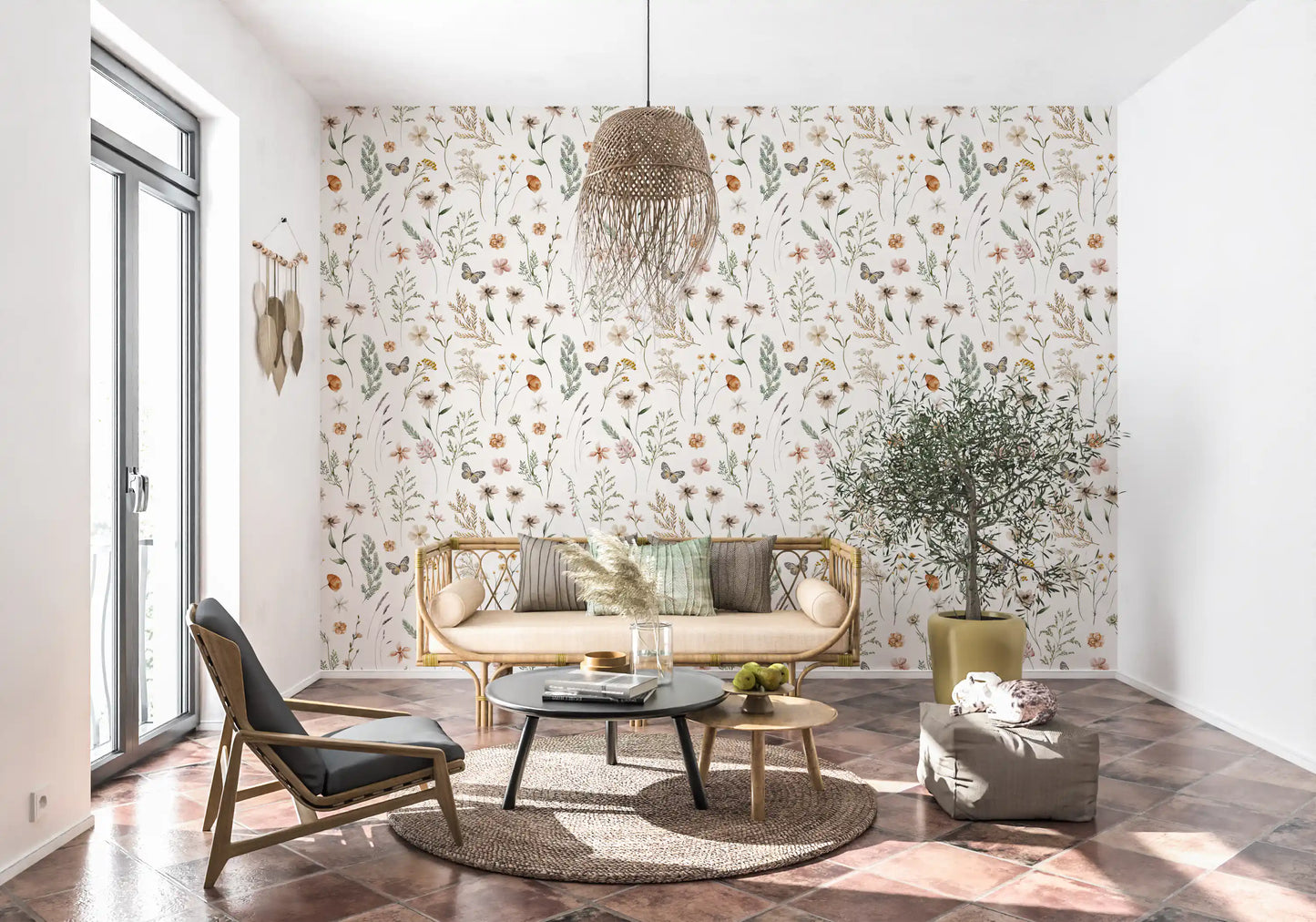 Rustieke botanische schets van een weidebehang