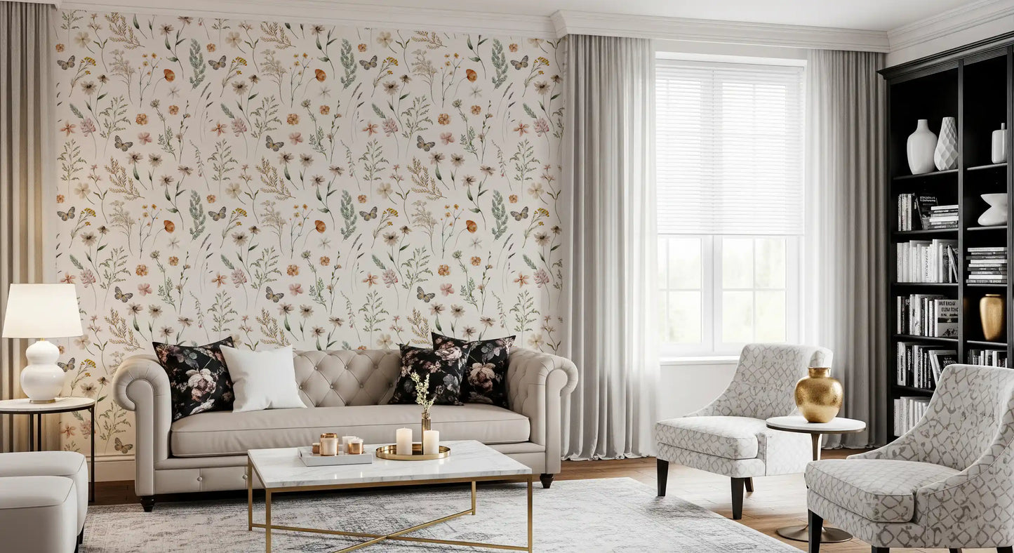 Rustieke botanische schets van een weidebehang