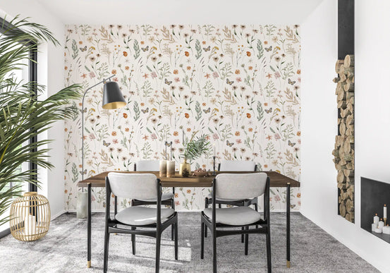 Rustieke botanische schets van een weidebehang