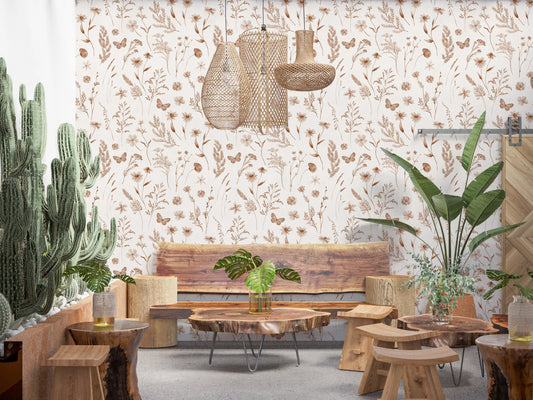 Rustic Meadow Botanical Sketch Wallpaper⁠