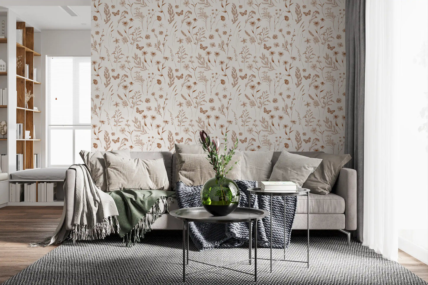 Rustieke botanische schets van een weidebehang