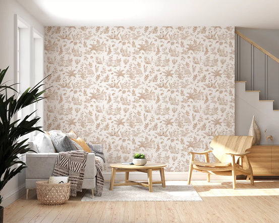 Papier peint en dessin au trait représentant une forêt enchantée