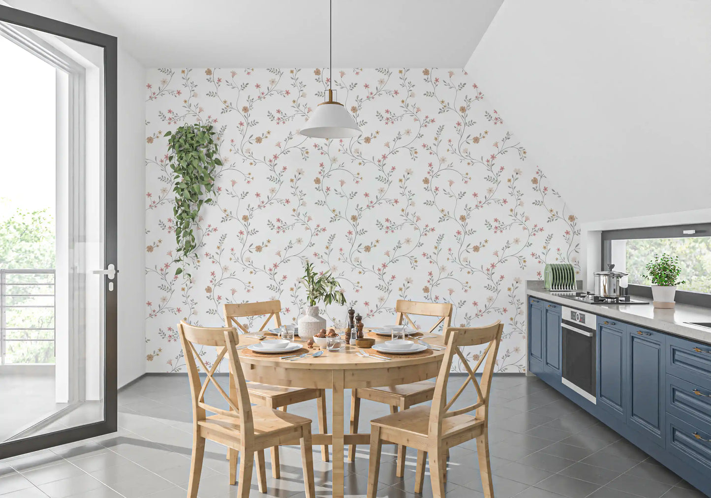 Dainty Pastel Floral Trails Wallpaper⁠