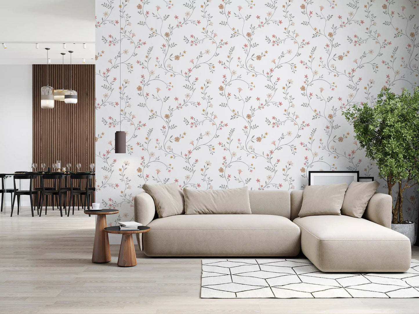 Dainty Pastel Floral Trails Wallpaper⁠
