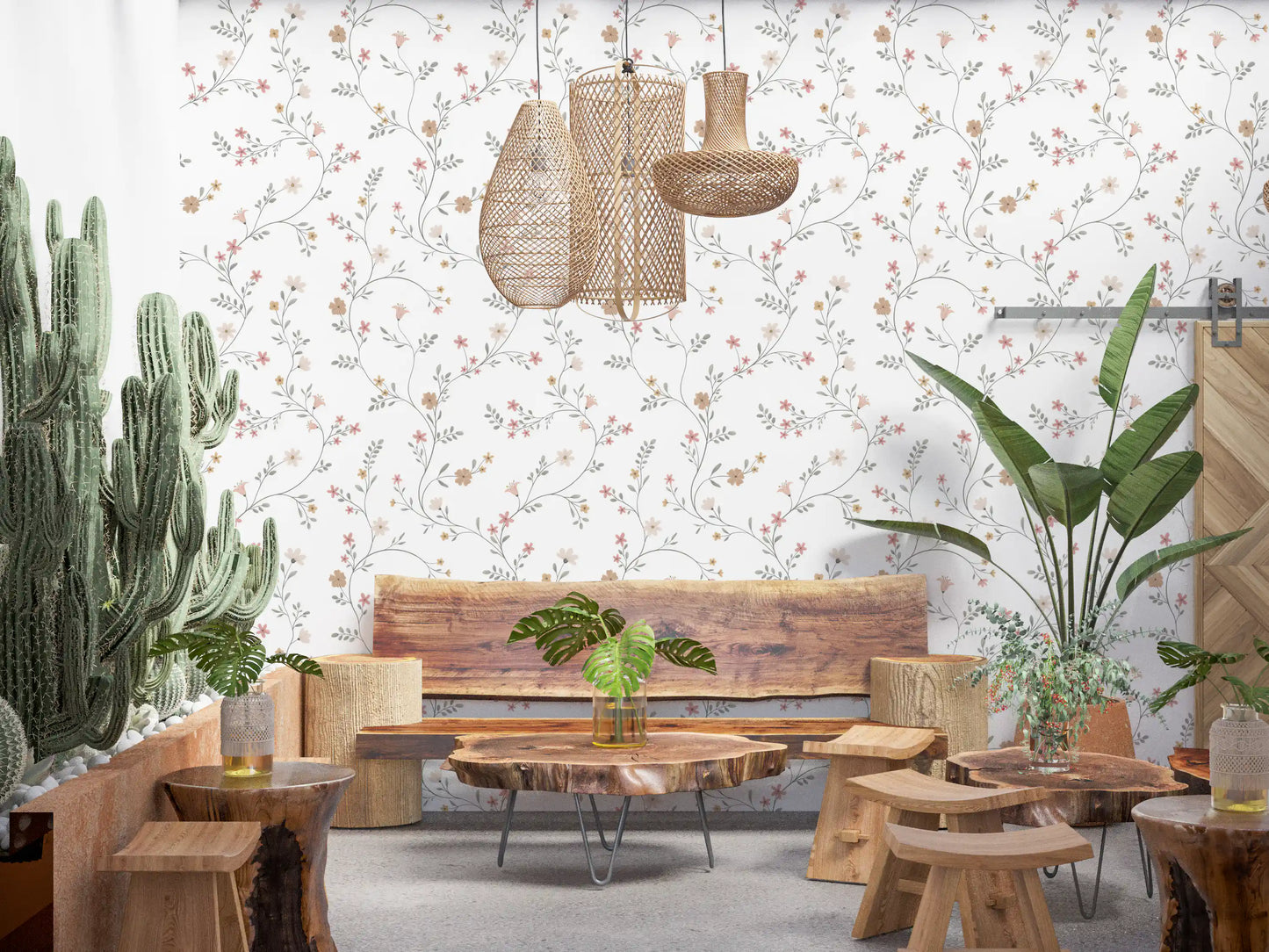 Dainty Pastel Floral Trails Wallpaper⁠