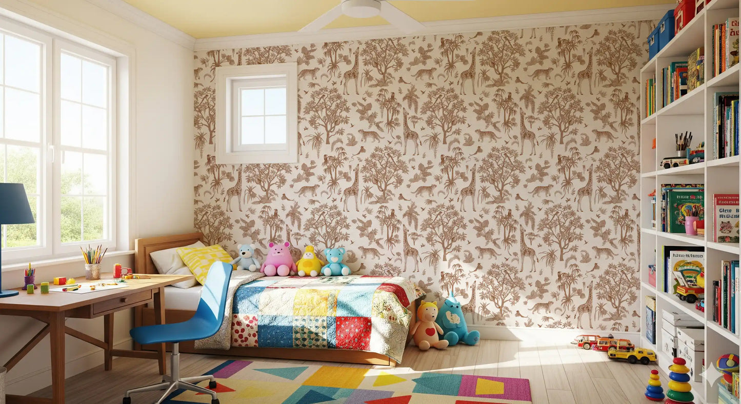 Carta da parati Toile monocromatica con fauna selvatica della giungla