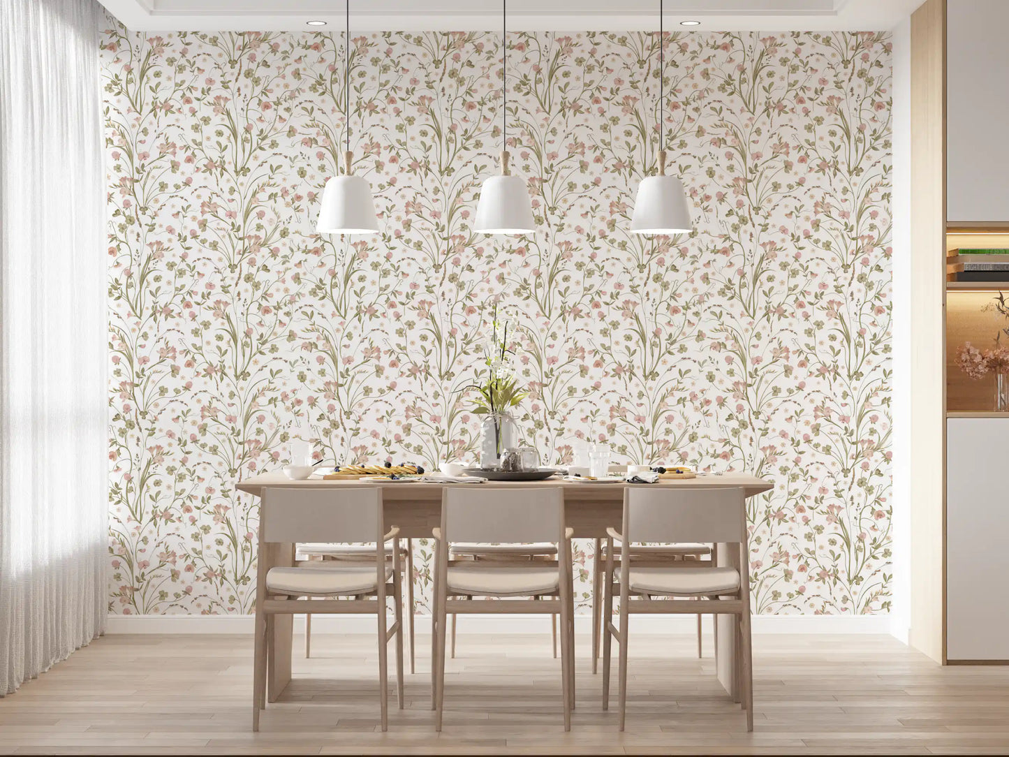 Botanische Tapete mit Wildblumen-Illustration einer Wiese