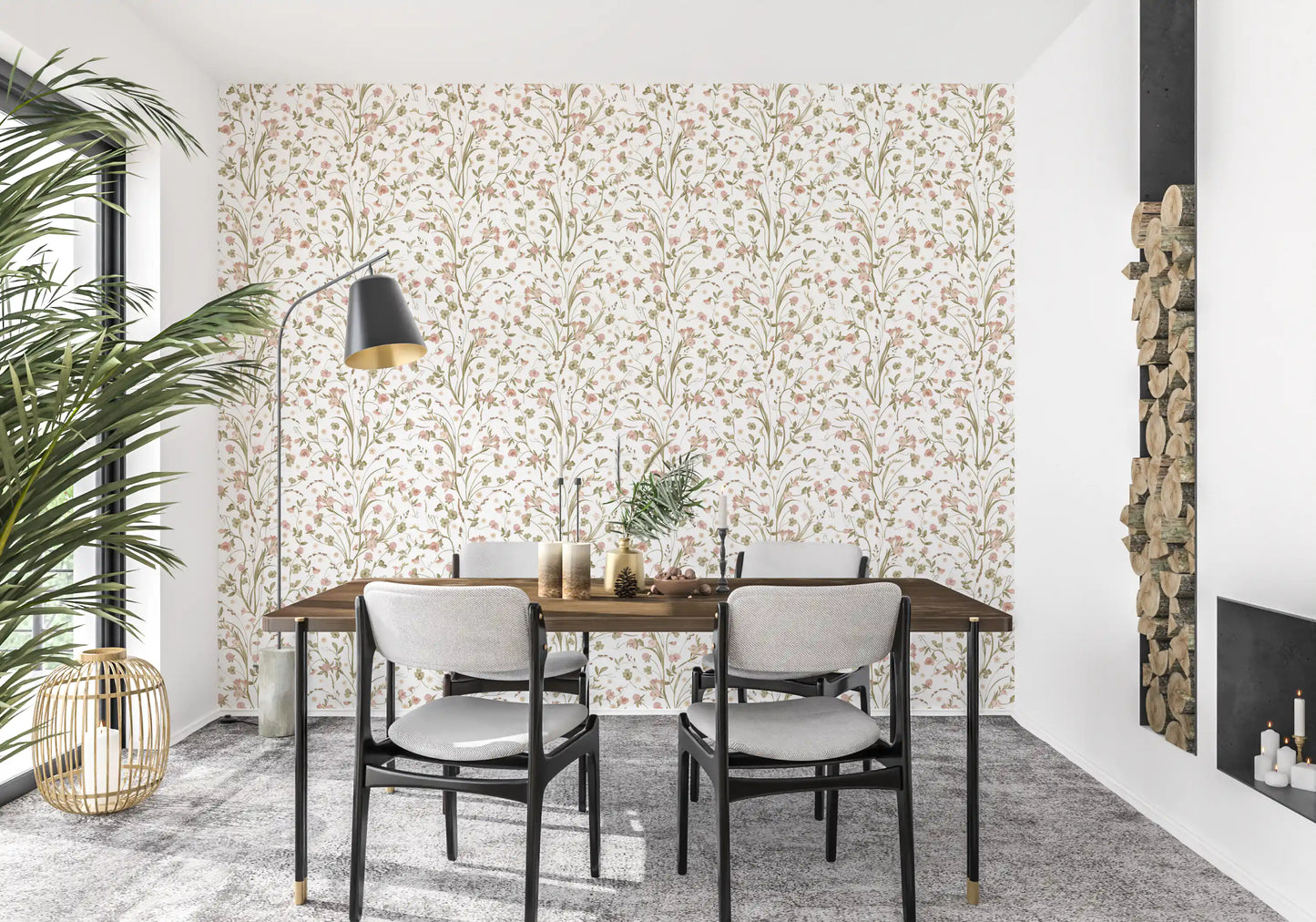 Botanische Tapete mit Wildblumen-Illustration einer Wiese