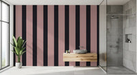 Papel pintado de rayas en gris carbón y rosa empolvado