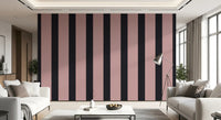 Papel pintado de rayas en gris carbón y rosa empolvado
