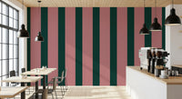 Deep Forest and Dusky Pink Vertical Stripes Wallpaper⁠