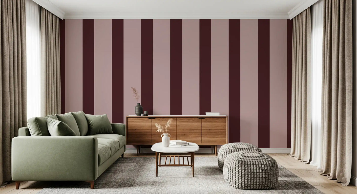 Minimalistische taupe- und schokoladenbraune Streifentapete