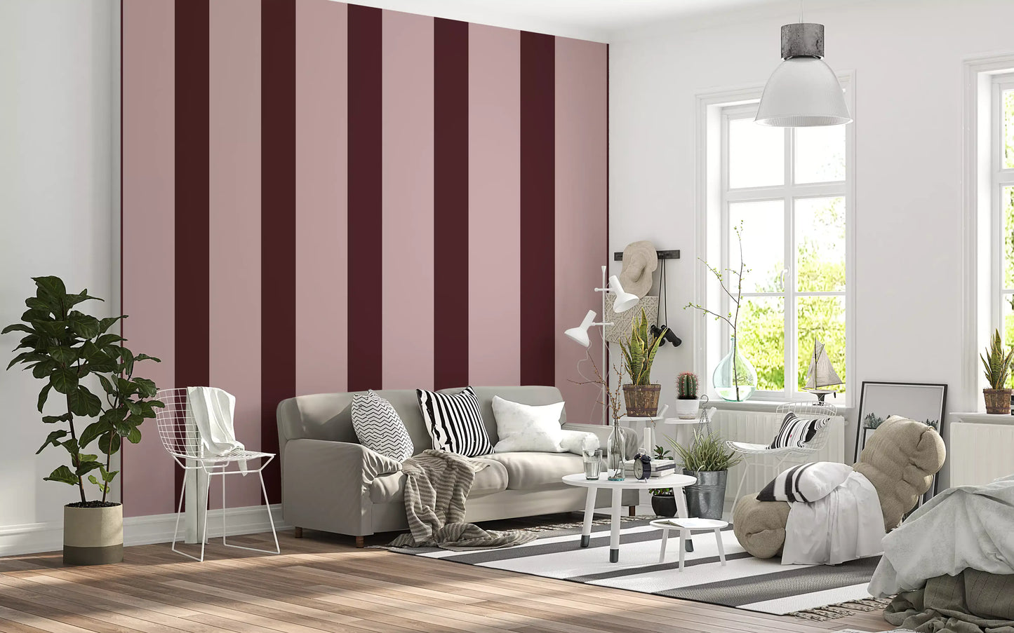 Minimalistische taupe- und schokoladenbraune Streifentapete