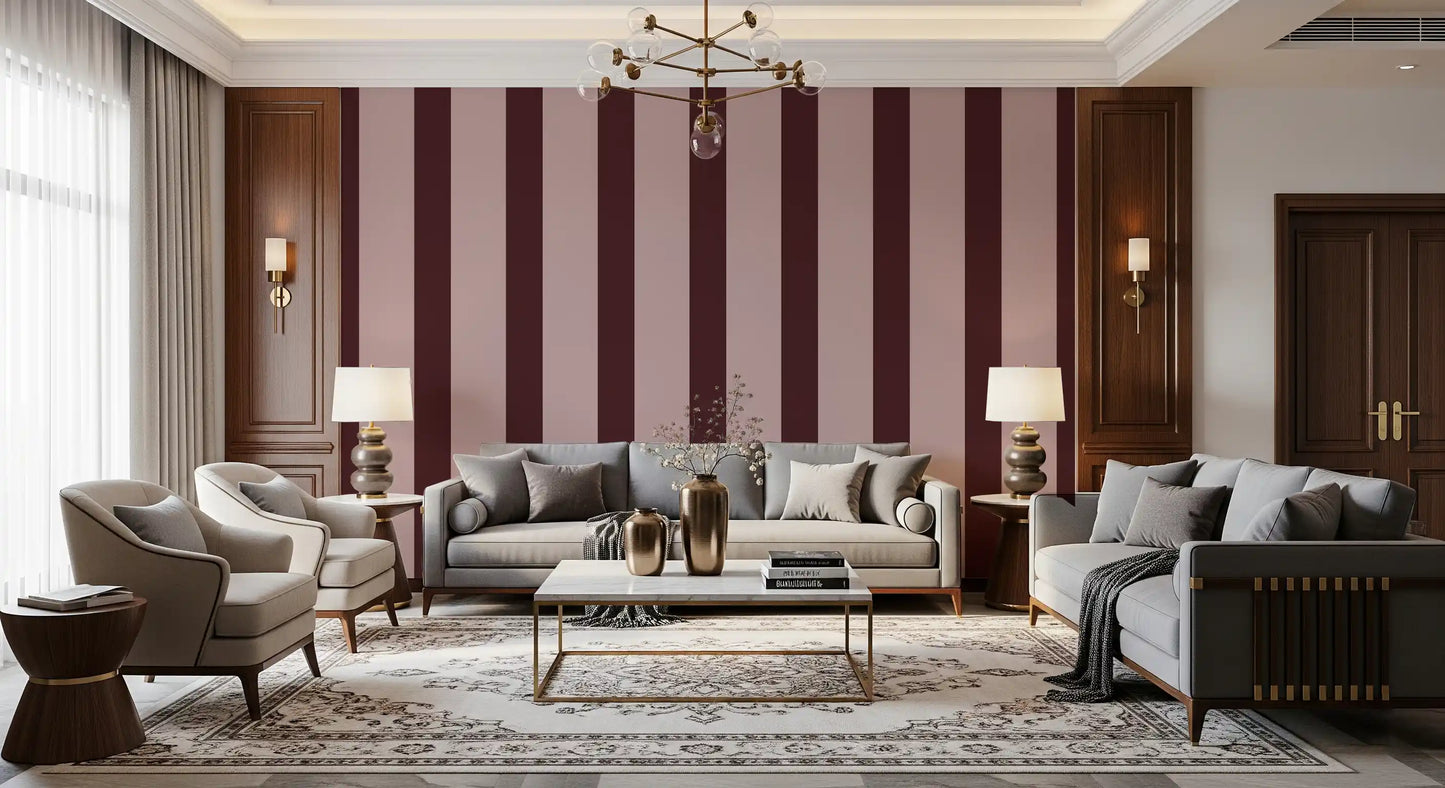 Minimalistische taupe- und schokoladenbraune Streifentapete