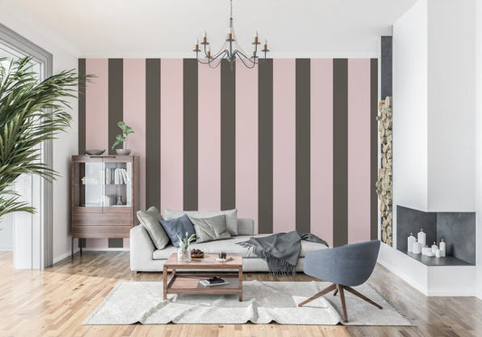 Papier peint à motif rayé moka et blush