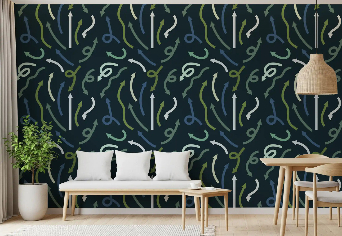 Minimalistisk grafiktapet med retningspile