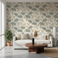 Minimalist Soft Blue Floral Line Art Wallpaper⁠