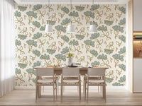 Minimalist Soft Blue Floral Line Art Wallpaper⁠