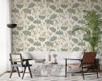 Minimalist Soft Blue Floral Line Art Wallpaper⁠