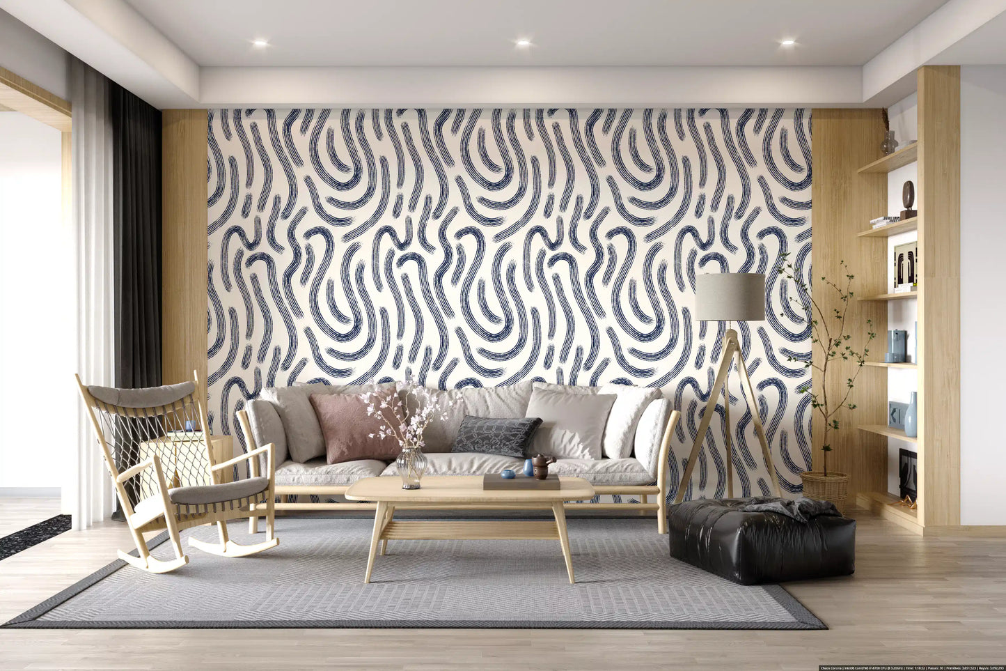 Papel pintado Líneas Fluidas Índigo
