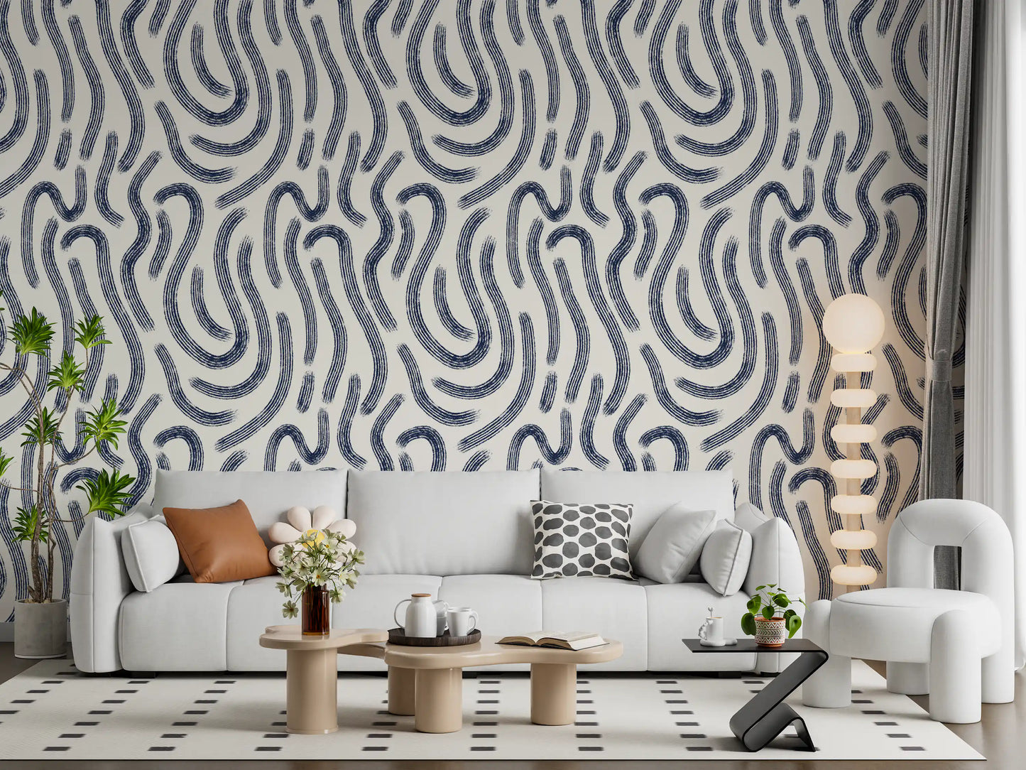 Papel pintado Líneas Fluidas Índigo