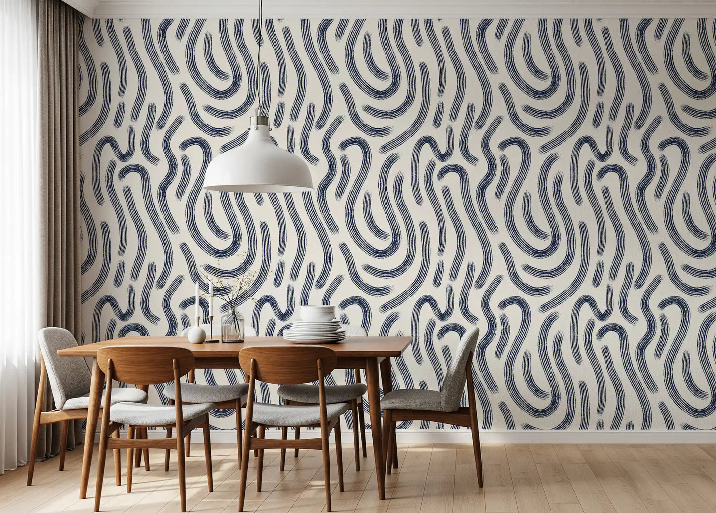 Papel pintado Líneas Fluidas Índigo