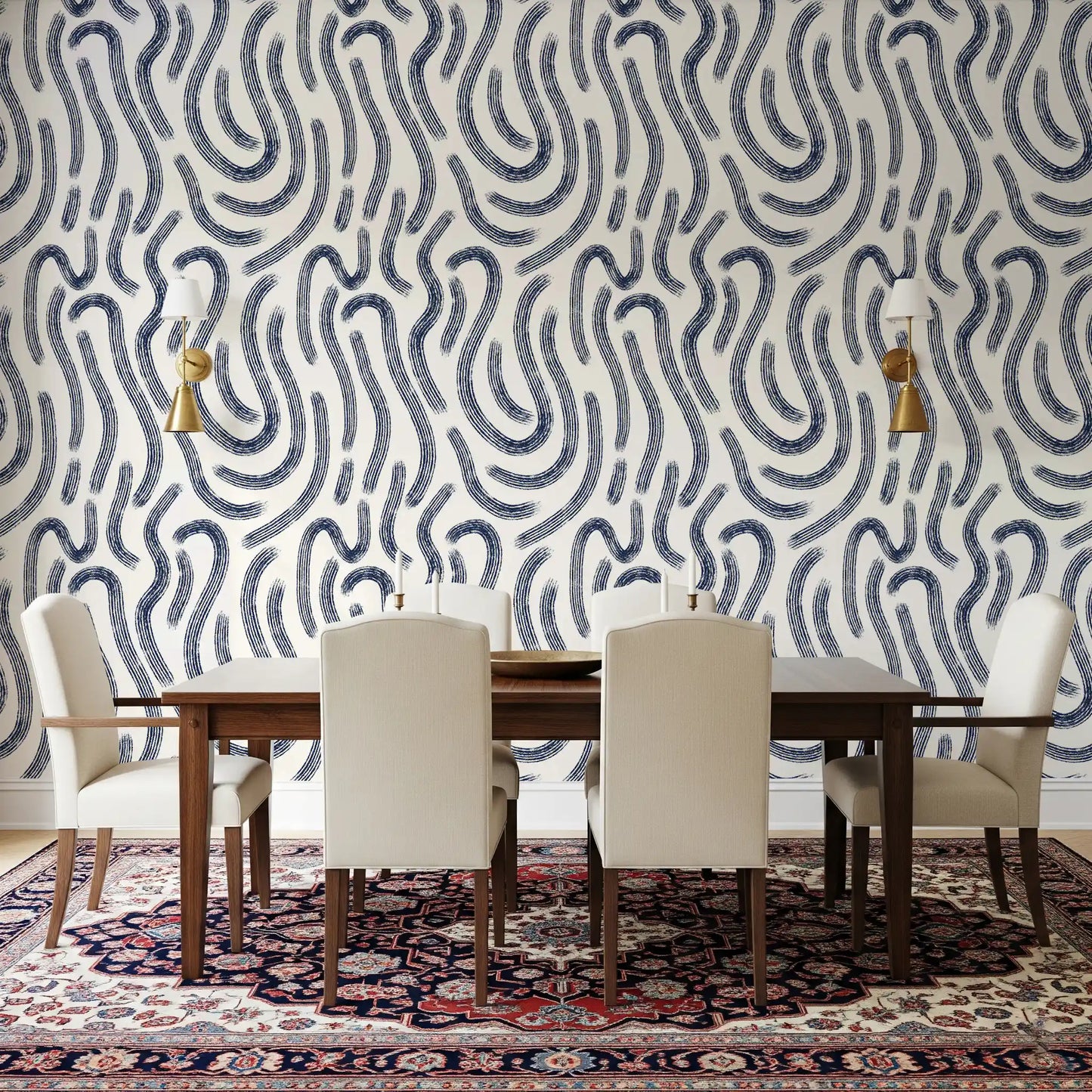 Papel pintado Líneas Fluidas Índigo