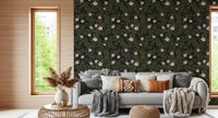 Soft Pink Floral Vines on Charcoal Wallpaper⁠