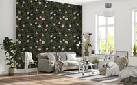 Soft Pink Floral Vines on Charcoal Wallpaper⁠