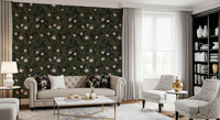 Soft Pink Floral Vines on Charcoal Wallpaper⁠
