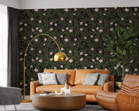 Soft Pink Floral Vines on Charcoal Wallpaper⁠