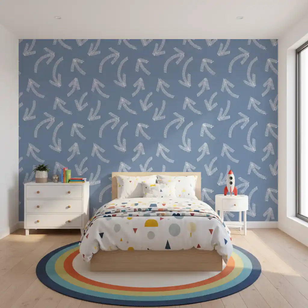 Minimalist Scribble Arrows on Muted Blue Wallpaper⁠