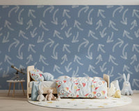 Minimalist Scribble Arrows on Muted Blue Wallpaper⁠