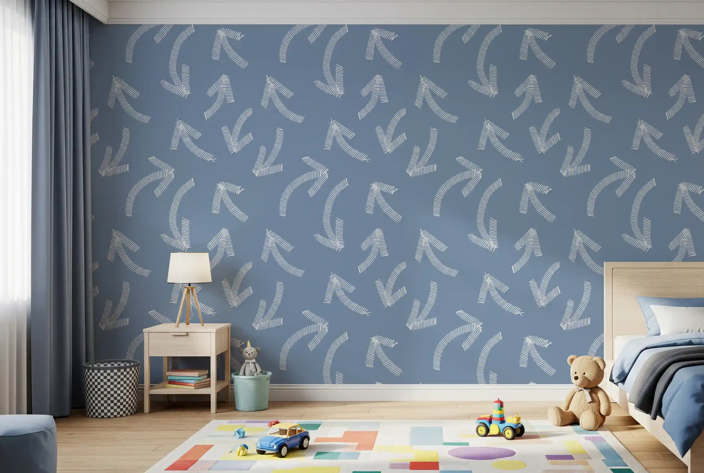 Minimalist Scribble Arrows on Muted Blue Wallpaper⁠