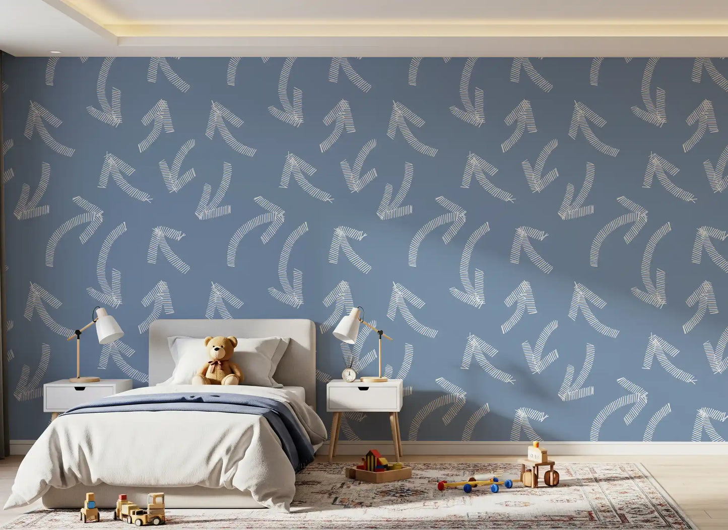 Minimalist Scribble Arrows on Muted Blue Wallpaper⁠