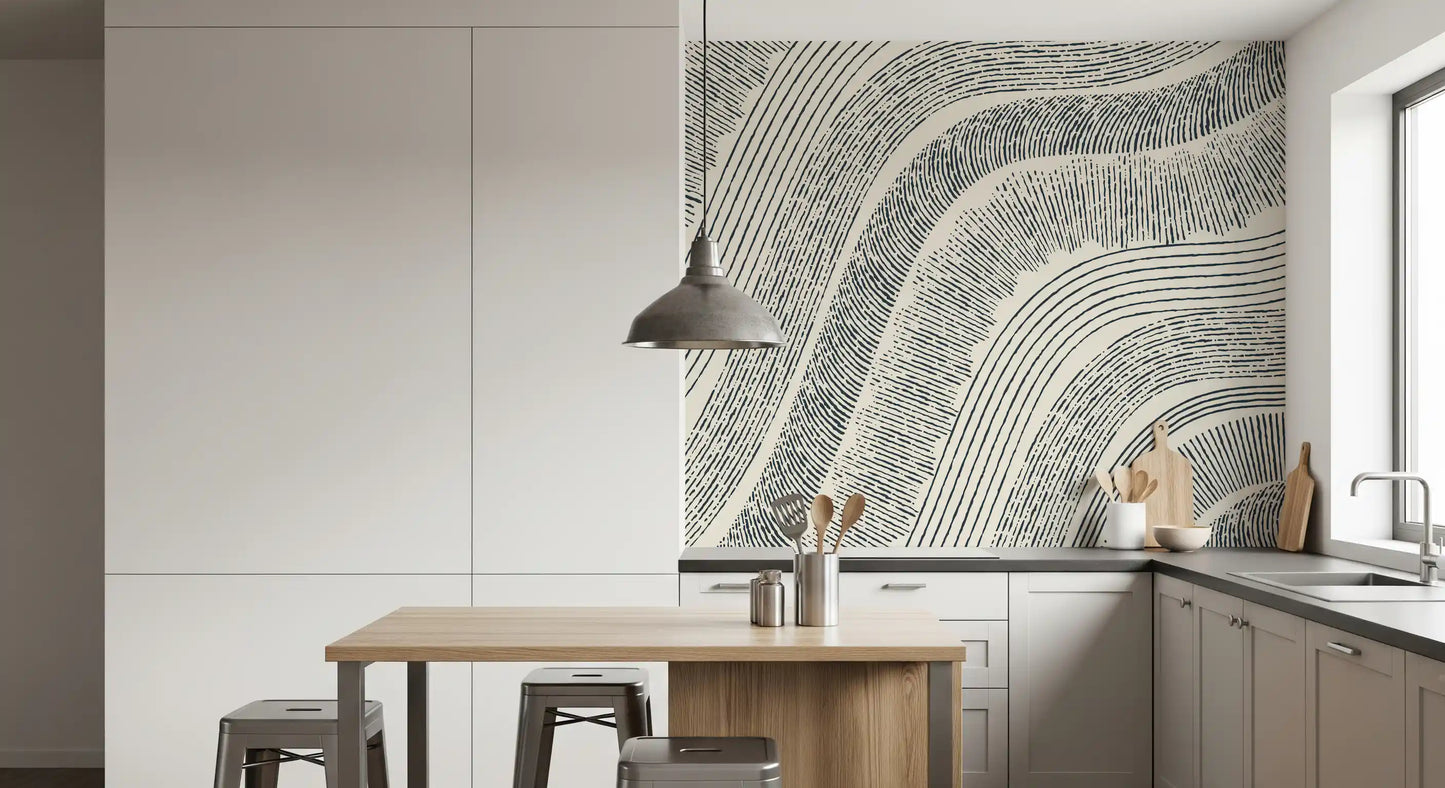 Vægmaleri med koksgråt bølget teksturdesign