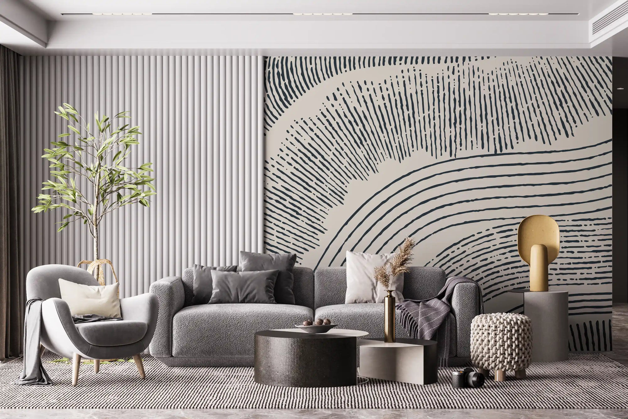 Charcoal Rippled Texture Design Wall Mural