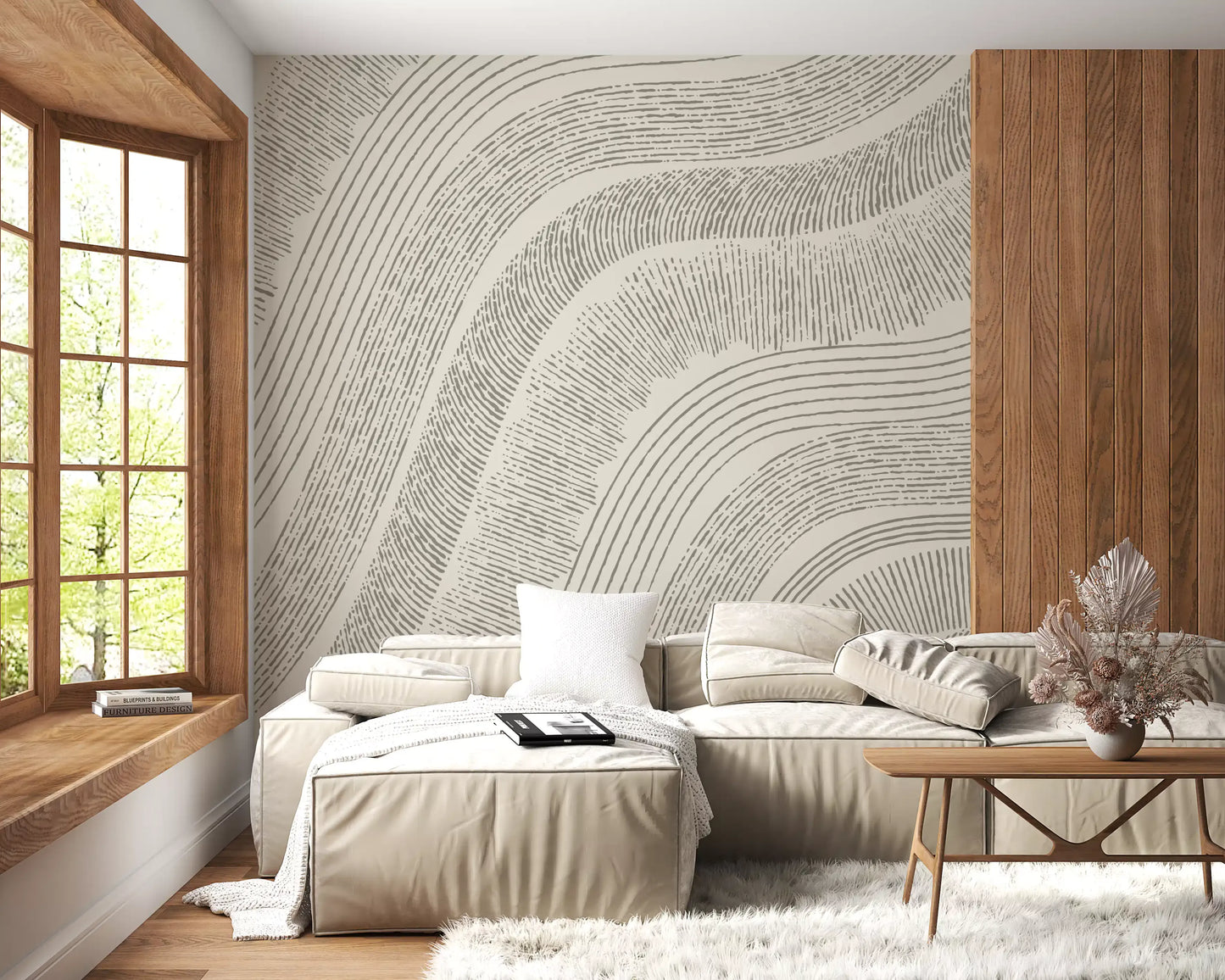 Murale da parete minimalista con incisione a linee fluide